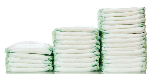 steps from different stacks of diapers
