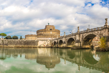 Fototapeta premium Sant Angelo Castle and Bridge in Rome, Italia.