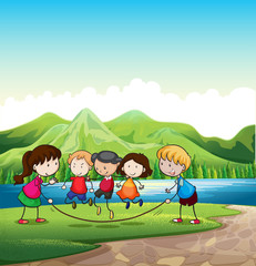 Kids playing outdoor near the river