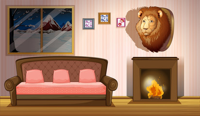 A room with a lion wall decor