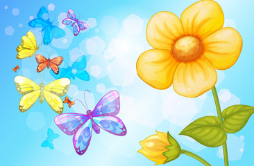 Fototapeta na wymiar A big flower with butterflies