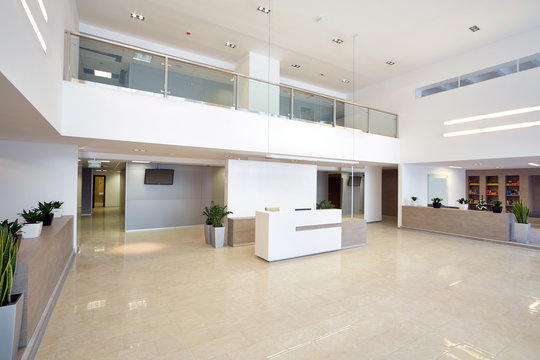 Spacious empty reception hall in modern building
