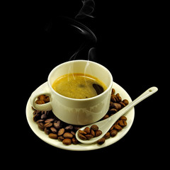 image of a cup of coffee on a black background