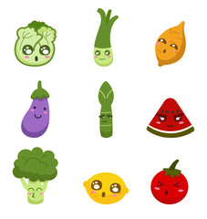 Vegetables and fruits icons isolated on white background