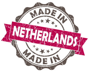 made in netherlands pink grunge seal isolated on white