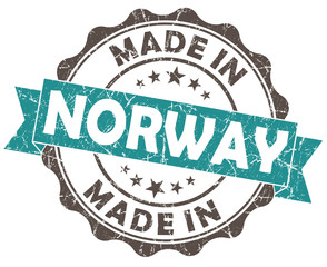 Fototapeta premium made in norway turquoise grunge seal isolated on white