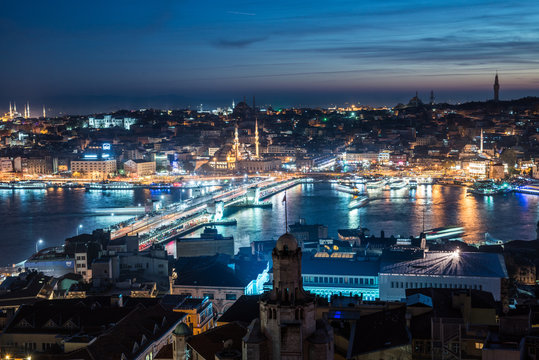 night Istanbul Galata bridge Bosphorus