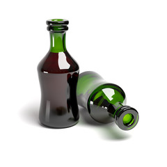 Green glass bottles isolated on white background