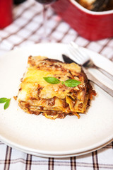 A piece of lasagna bolognese