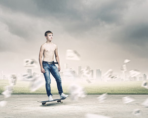 Teenager on skateboard