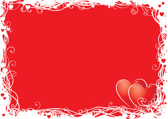 Vector  background  with ornate border and two hearts