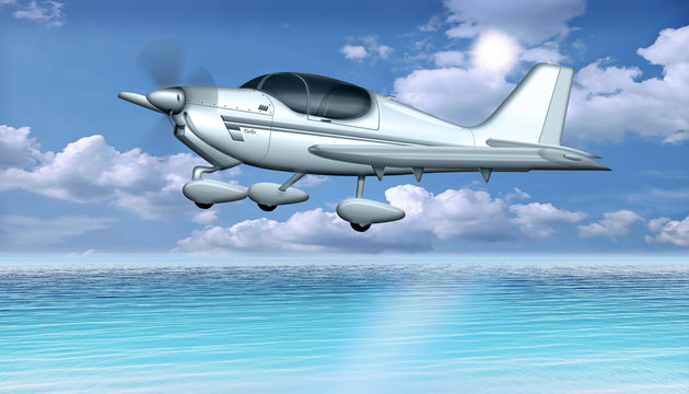 Rundflug mit Sportflugzeug über dem Meer