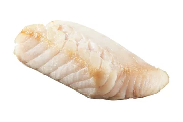 Crédence de cuisine en verre imprimé Poisson Filet de poisson pangasius frais préparé sur fond blanc