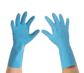 Two hands in latex gloves.