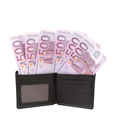 Wallet with five hundreds euro banknotes. nd.