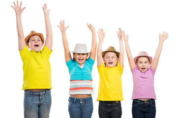 Fototapeta premium children in a row, wearing a hat