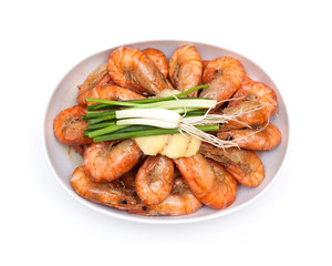 Cooked unshelled shrimps isolated