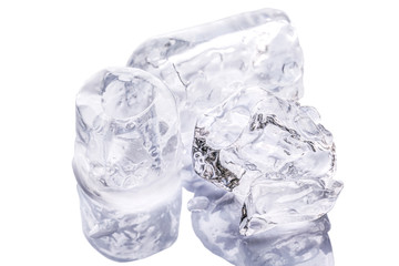Ice cubes over white background