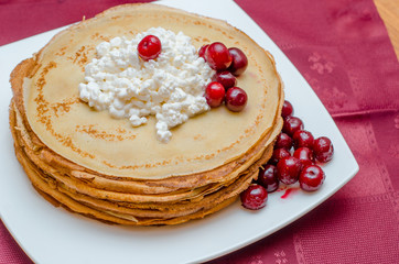 pancakes with cheese and cherries