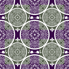 White abstract seamless lace pattern texture on purple backgroun