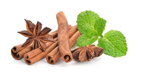 Sticks of cinnamon with mint and anise