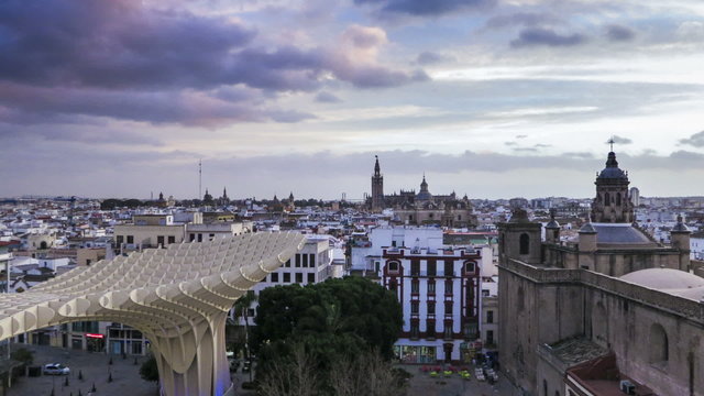 Seville city sunset time lapse