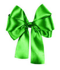 green bow made from silk ribbon