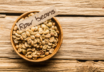 Bowl of raw coffee beans