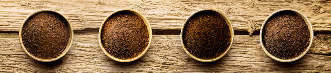 Varieties of freshly ground coffee powder