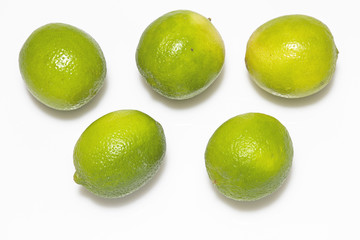 5 Limetten uf weißem Hintergrund
