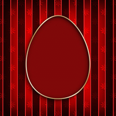 Happy Easter - red egg in golden frame on patterned background