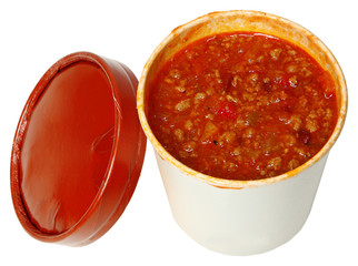 Spicy Chili in a Carryout Cardboard Cup