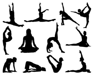 Big set of yoga silhouettes, vector