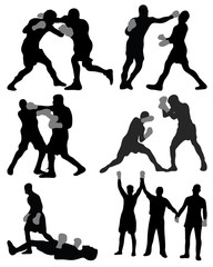 Set of different boxing silhouettes, vector