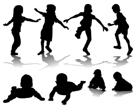 Silhouettes of children at play, vector