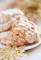 Freshly delicious baked cookies on a white plate 