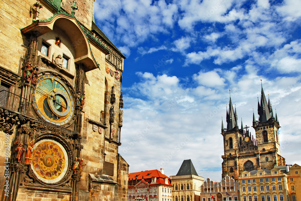 Wall mural prague, czech republic - view of square and astronomical clock