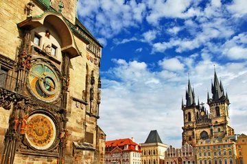 Crédence en verre imprimé Prague Prague, République tchèque - vue sur la place et l& 39 horloge astronomique