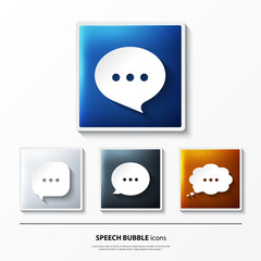 Set of glossy vector icons on button with speech bubbles.