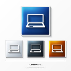 Set of glossy vector icons on button with laptop.