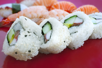 sushi with differend kinds of fresh fish