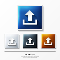 Set of glossy vector icons on button with upload.