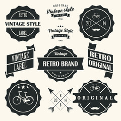Set of vintage retro labels, stamps, ribbons, marks, vector