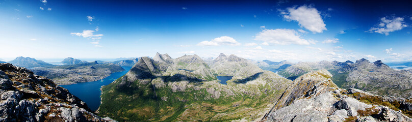 Panoramic shot from a peak in Northern Norway