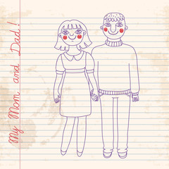 Drawn in a notebook mom and dad.