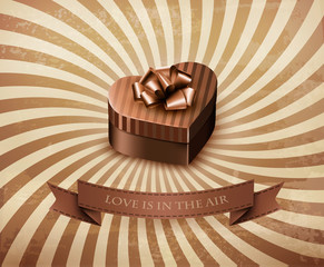 Heart-shaped gift box on retro background. Vector.
