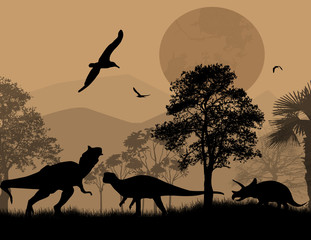 Dinosaurs silhouettes in beautiful landscape © Balint Radu