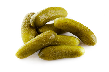 pickled cucumbers. Gherkins on a white background