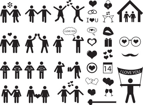 Set of people pictogram and icons for Valentine Day