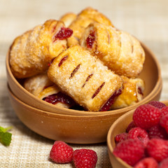 Raspberry filled pastries with sugar